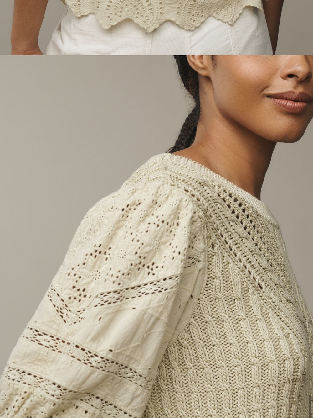 Anthropologie Olive Cream Cable Knit Sweater - Picture 7 of 12